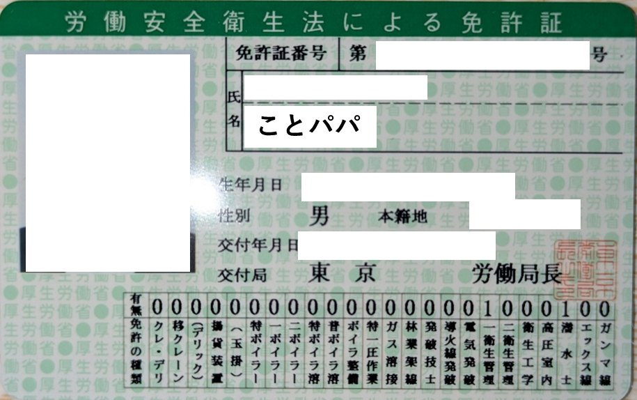 労働安全衛生法による潜水士免許証