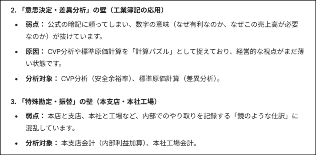 データに基づいた理解不足箇所の指摘画面