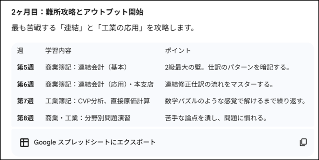 Geminiによる週単位の学習テーマ割り振り提案