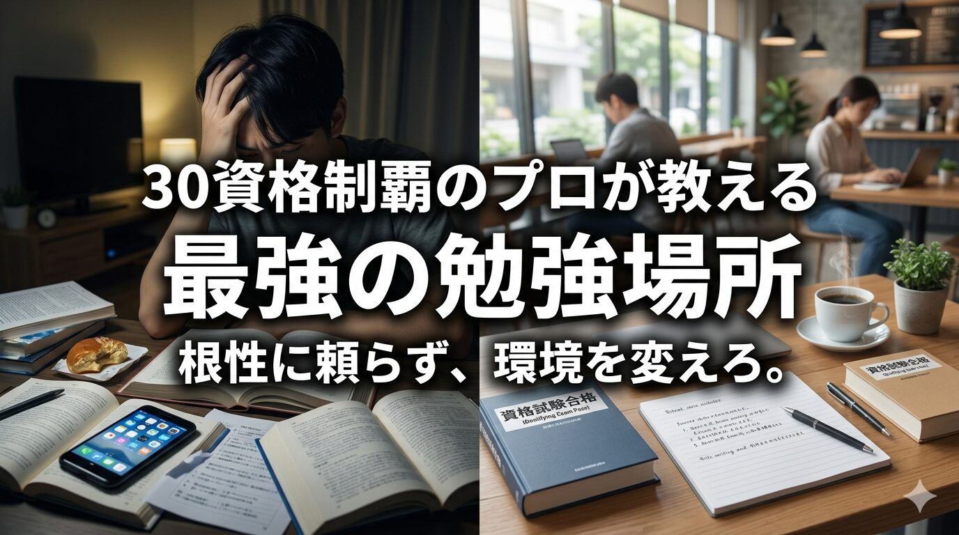 30資格制覇のことパパが教える、集中できない自宅から脱出し、最強の勉強場所を見つけるためのアイキャッチ画像。