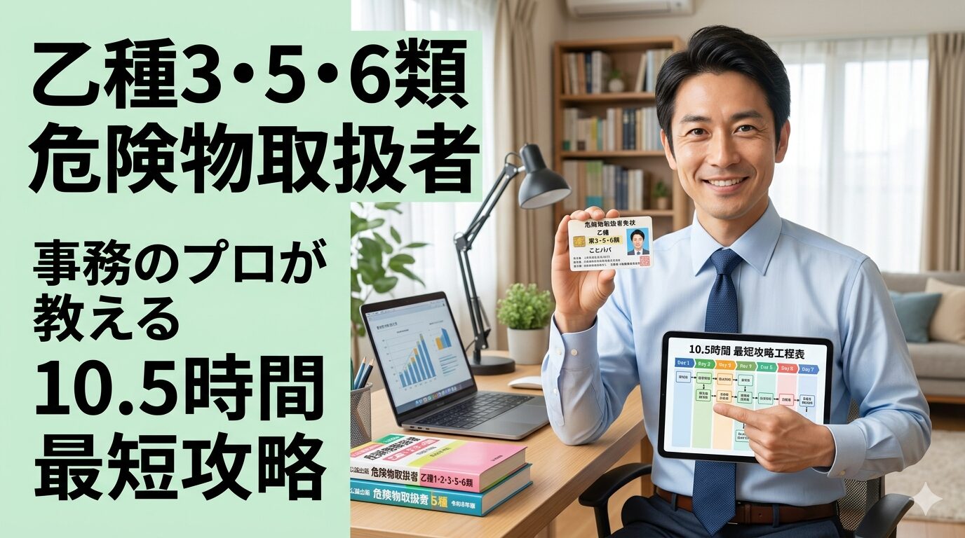危険物取扱者乙種3・5・6類の免状と10.5時間最短攻略工程表を持つ、40代パパブロガーことパパのアイキャッチ画像
