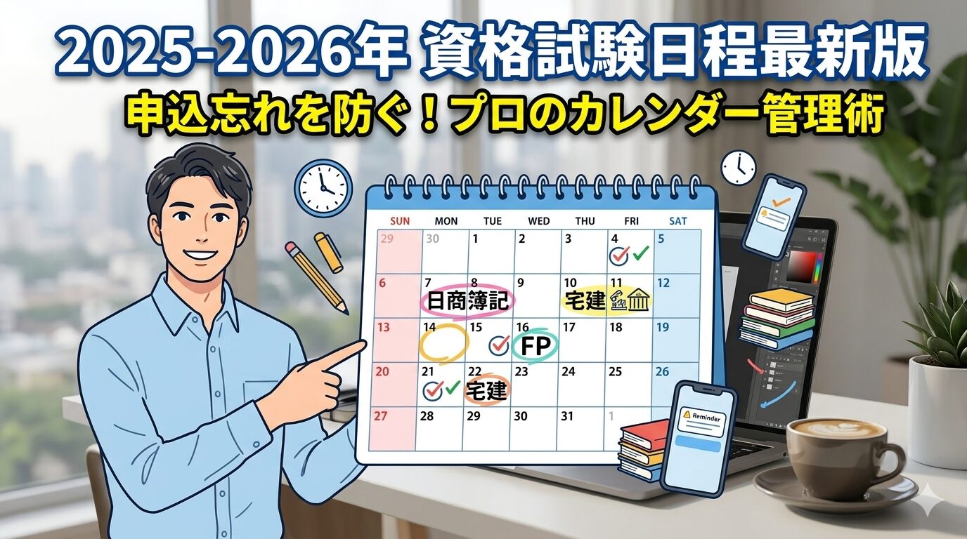 2025年-2026年の主要資格試験（簿記・宅建・FP等）の最新日程表と、申込忘れを防ぐスケジュール管理術